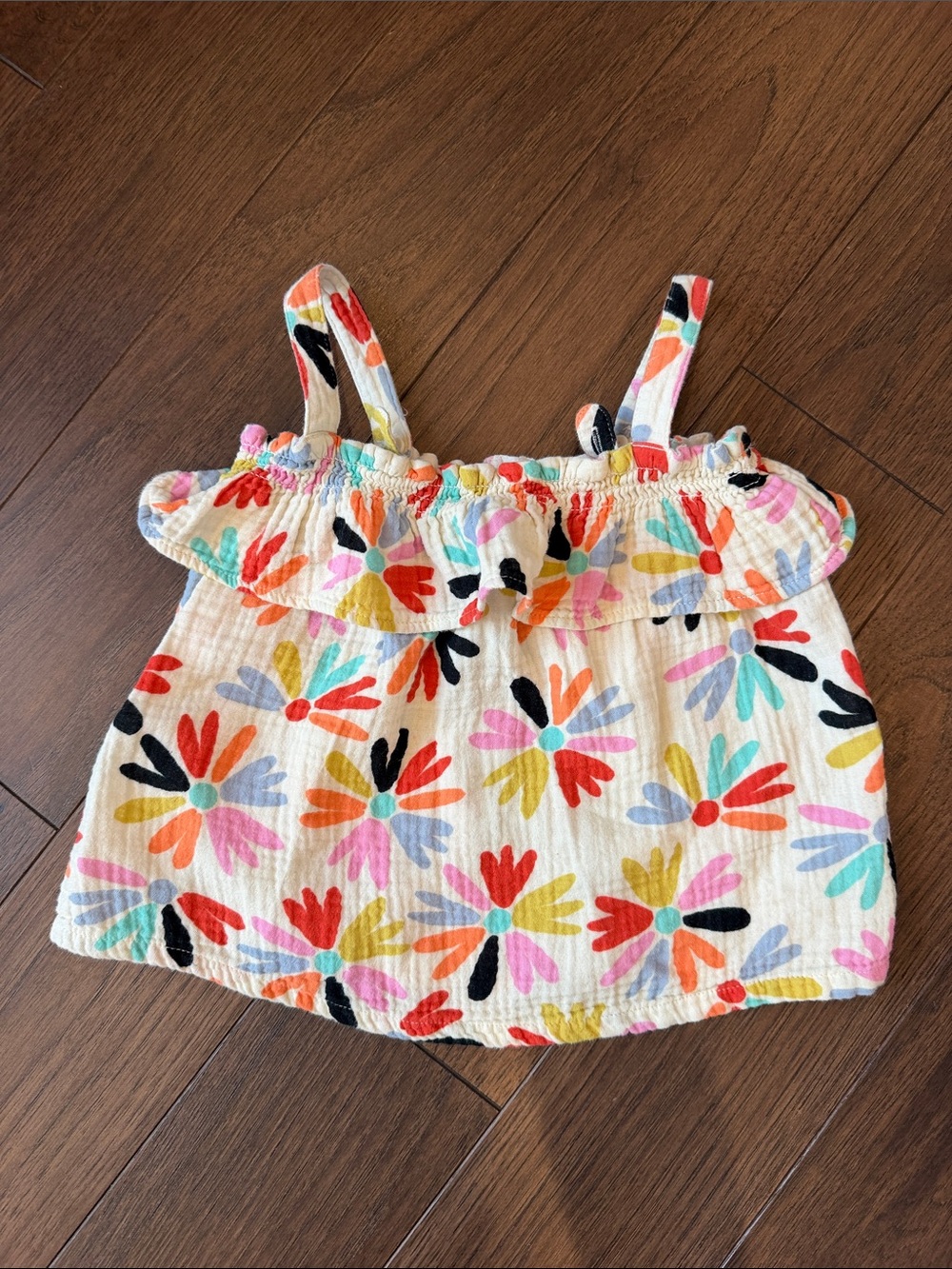 Hanna Andersson Girls Cream Floral Ruffle Tank Top Size 4 - C26-044